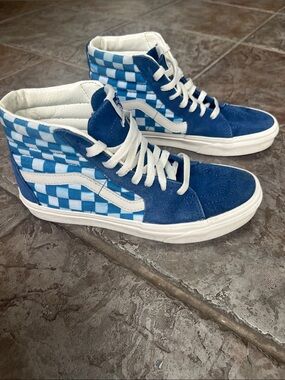 Vans Checkerboard Sk8-Hi Sneakers in Blue and White